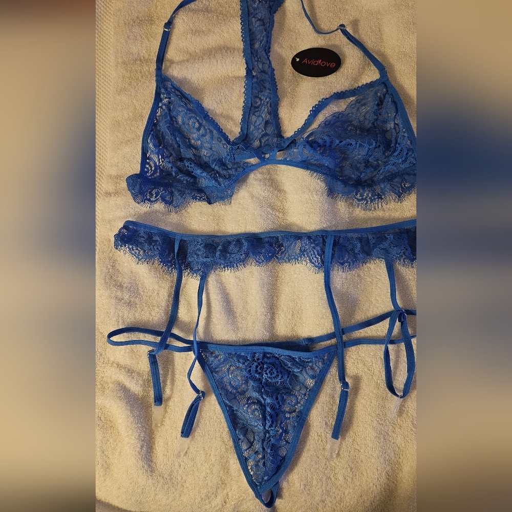Avidlove Women's Blue Lace Bra Set